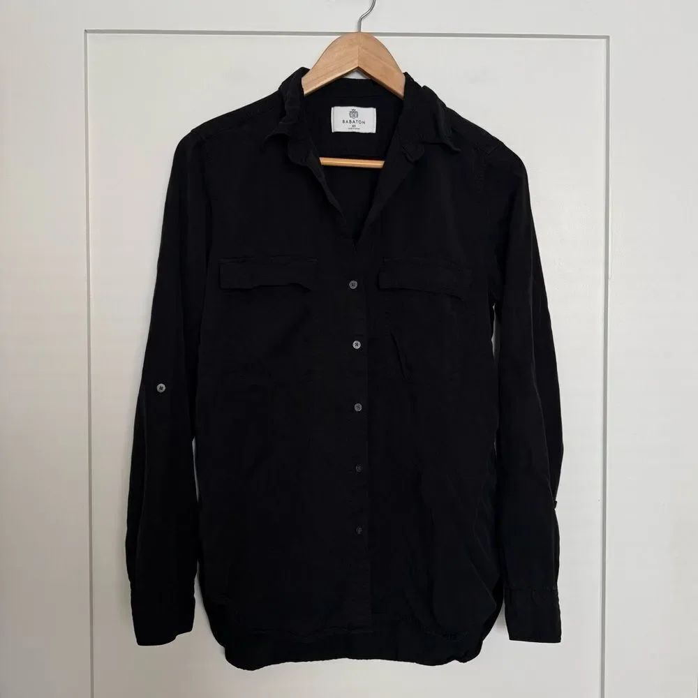Babaton Aritzia Shirt Blouse Womens Sz XS Black Lyocell Long Sleeve Oversized